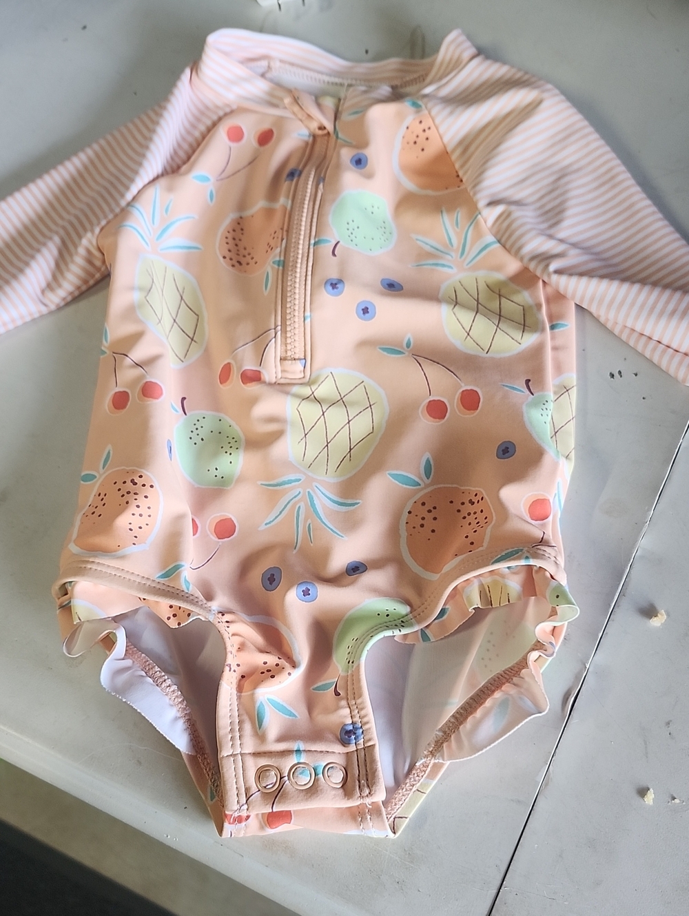 Carter's Peach Fruit-Print Long Sleeve One-Piece Swimsuit